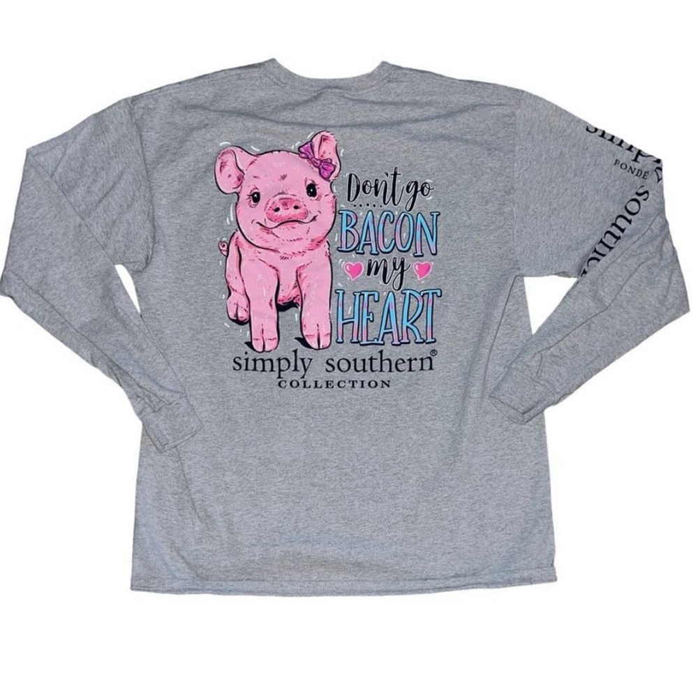Simply Southern Gray Long Sleeve Tee with Pink Pig Graphic